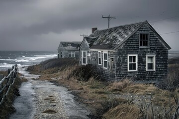 a house by the ocean on a stormy day