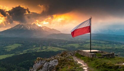 The Flag of Poland Among the Lake. - obrazy, fototapety, plakaty