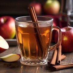 A glass of apple cider with a cinnamon stick2