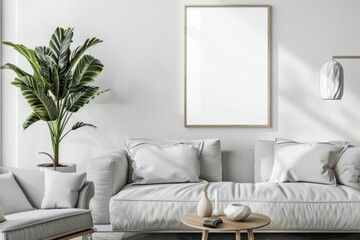 Modern scandinavian interior with poster mockup created with generative ai