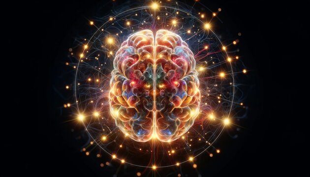 A top-down view of the human brain with glowing neural connections symbolizing complex thought processes.