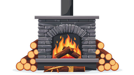 Cozy fireplace with stacked logs flat vector isolated