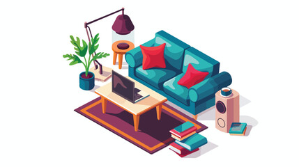 Cozy home desktop icon. Isometric of cozy home deskto