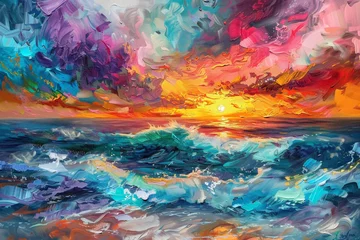 colorful vawe in sea at sunset