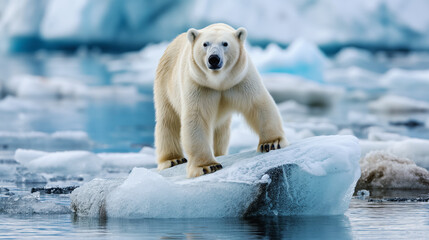 温暖化で流氷に取り残されるしろくま White bear left on glacier for global warming