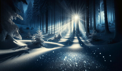 A Mystical Journey Begins: Following the Starlit Path Through Frozen Woods - 786930599