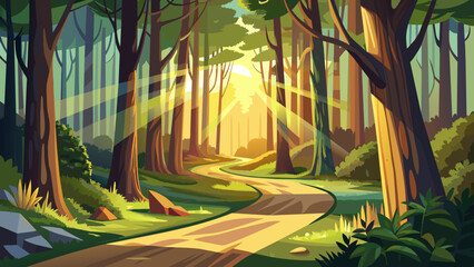 a-winding-path-through-a-forest-with vector background 