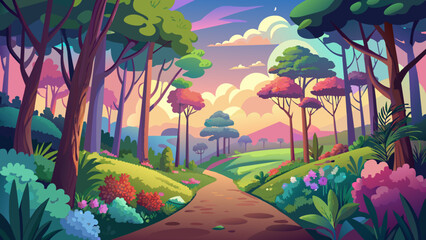 beautiful-forest--bushes-and-path--and-sky--spring background vector 