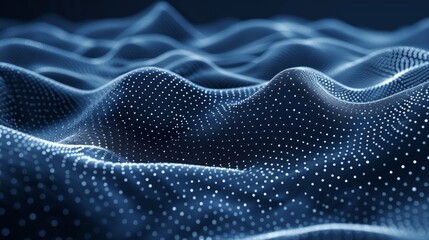 Abstract background of data technology futuristic illustration. Wave with connecting dots and lines on blue background.
