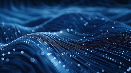 Abstract background of data technology futuristic illustration. Wave with connecting dots and lines on blue background.