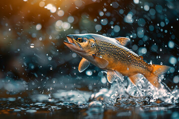 a fish jumping from river water.