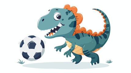 Cute and cartoon dinosaur with a soccer ball in its p