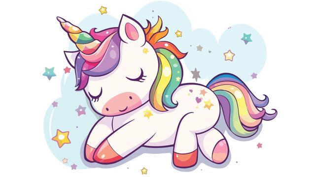 Cute and colorful kawaii unicorn illustration perfect