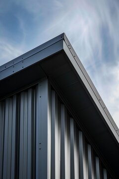 close up detail of dark grey alucobond cladding on the roof, wood slats behind it, contemporary architecture, scandinavian design, architectural photography