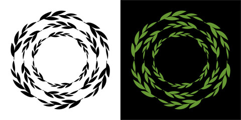 black and white illustration circle leaf