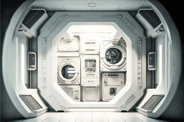 Futuristic interior  of spaceship. Sci-Fi concept. Generative AI	