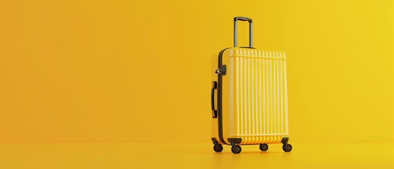 Detailed 3D rendering of suitcase on yellow background. Travel concept.
