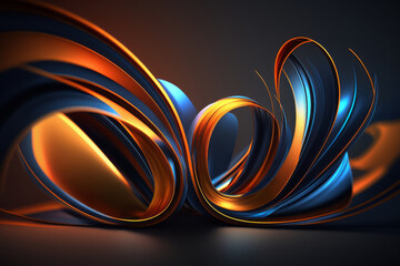 Abstract blue and orange glossy wallpaper. Wavy background with curvy organics shapes. Generative ai