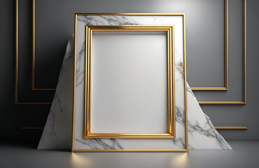 Vertical gold frame in a contemporary interior mockup. Generative Ai - 786933376