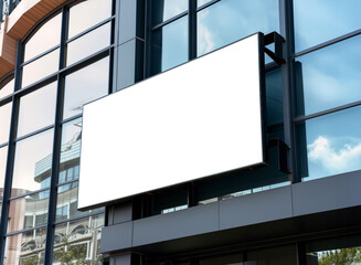 Billboard on store frontage Mockup. Hoarding template on a shop entrance. Generative ai