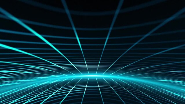 Retro futuristic cyberpunk grid motion background with blue glowing light beams. This stylish synthwave animation is full HD and a seamless loop.