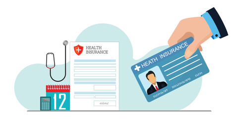Hand holding health medical insurance cards.