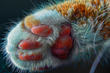 Close-Up of a Cat's Paw and Fur Texture.