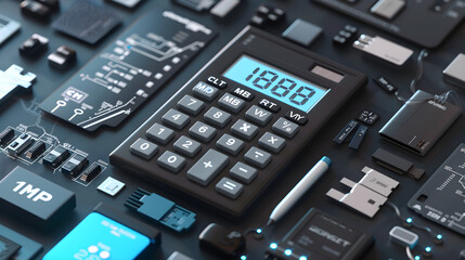 Concept of Digital Storage Measurement: The MB Calculator with Various Storage Devices - obrazy, fototapety, plakaty