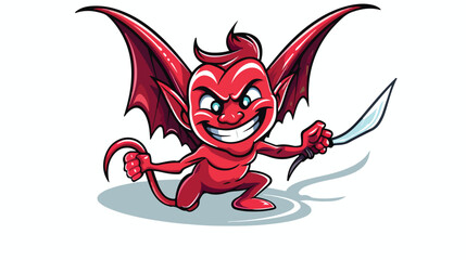 Cute cartoon devil flying with trident .vector illustration