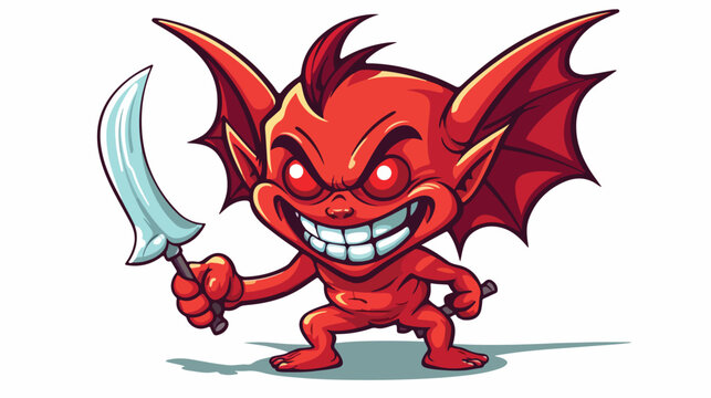 Cute cartoon devil flying with trident .vector illustration