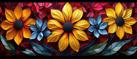 brightly colored flowers are arranged in a mosaic pattern