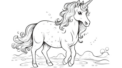 Obraz na płótnie Canvas Cute cartoon unicorns Coloring book page Vector illustration