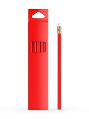 Pencil with eraser packaging box for branding blank template. 3d illustration.