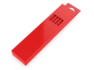 Pencil with eraser packaging box for branding blank template. 3d illustration.
