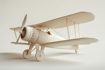 Vintage Biplane Model on a Soft Blue Background.