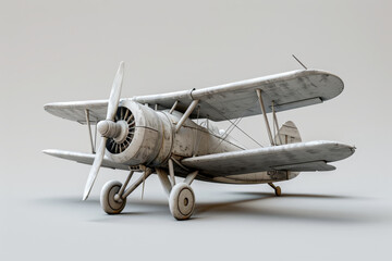 Vintage Biplane Model on a Soft Blue Background.