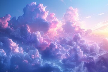 A serene sky featuring soft lavender stratospheric clouds gently floating across a pastel blue background, conveying a calm and peaceful evening - obrazy, fototapety, plakaty