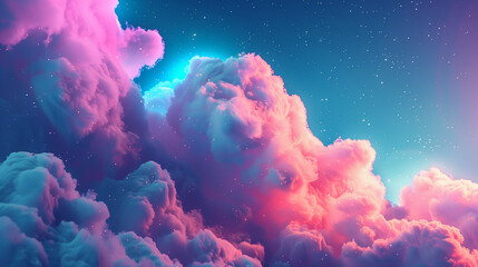 fluffy cloud poster with synthwave colors and beautiful electric activity - obrazy, fototapety, plakaty