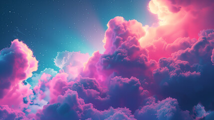fluffy cloud poster with synthwave colors and beautiful electric activity