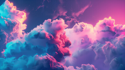 Fototapeta na wymiar fluffy cloud poster with synthwave colors and beautiful electric activity