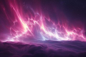 Luminous stratospheric clouds in a rich magenta hue, contrasted against a dark navy sky, providing a dramatic and romantic night scene. - obrazy, fototapety, plakaty