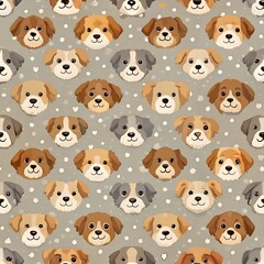 Fototapeta premium kawaii dog head seamless pattern