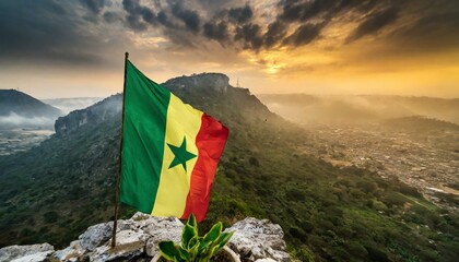 The Flag of Senegal On The Mountain.