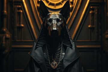 A depiction of Anubis, the Egyptian god of the afterlife, endorsing a cutting-edge security system,