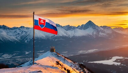 The Flag of Slovakia On The Mountain.