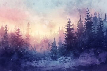 Beautiful winter forest landscape. Watercolor illustration. AI generative - 786939575