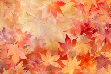 Fototapeta na wymiar Colorful fall leaves background. Watercolor illustration. AI generative