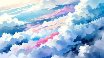 watercolor cloud sky anime background illustration