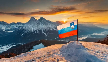 Foto op Canvas The Flag of Slovenia On The Mountain. © Daniel