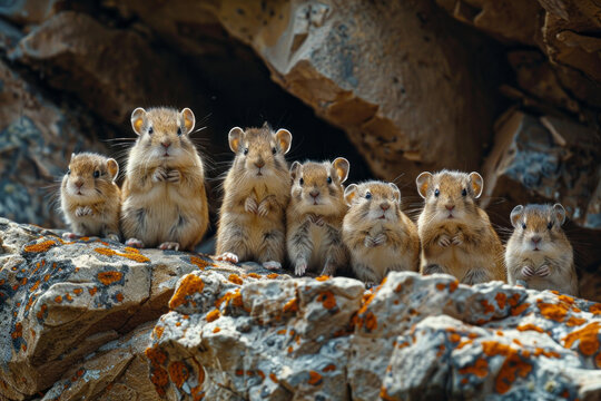 A scene depicting a group of lemmings at the edge of a cliff, tentatively peering over as they prepa